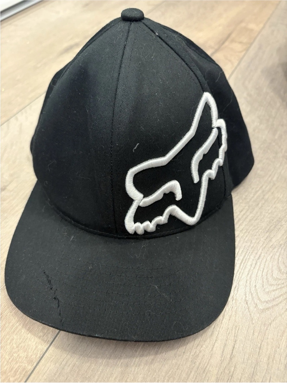 Fox Racing Black Cap with White Fox Head Logo - Flex 45 Flexfit Hat